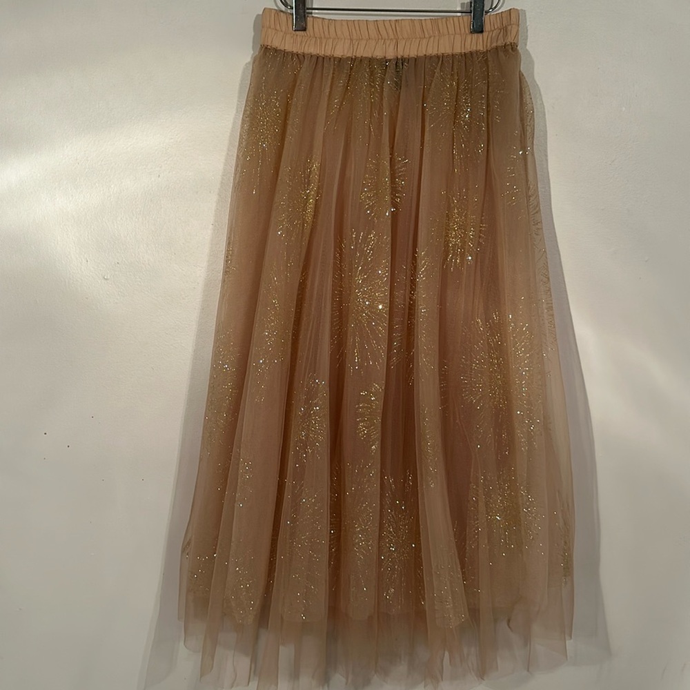 NWT Beautiful Nude-Gold Long Skirt Size Large .